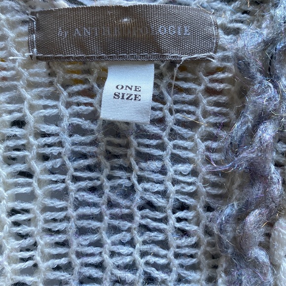 Anthropologie Rosanna Crochet Kimono Sweater Cream Grey Shawl Cardigan One Size - Picture 10 of 10